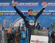 Harvick bumps his way past Kyle Busch for New Hampshire win