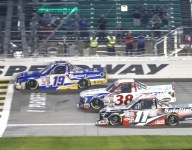 Eckes wins after wild three-wide Truck Series battle at Kansas