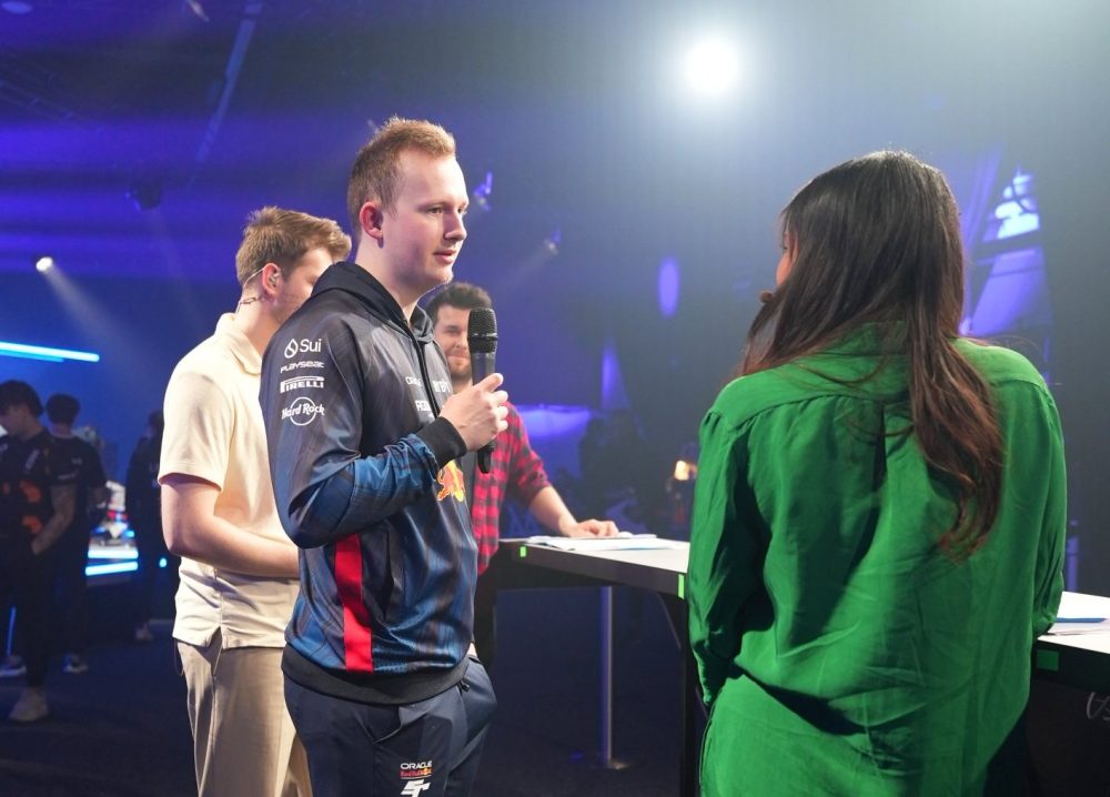 Multiple time race winner at event 2, Frederik Rasmussen interviews with the F1 Sim Racing commentary team.